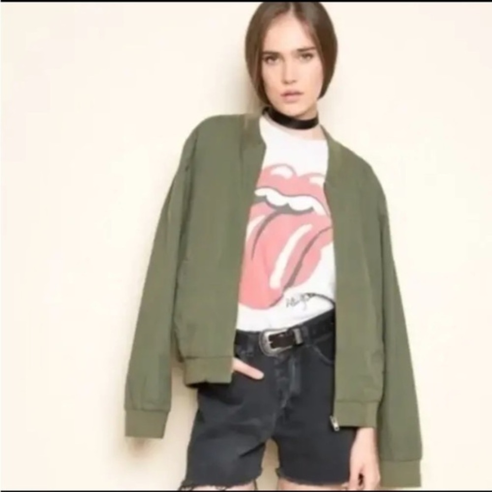 Womens Brandy Melville One Size Kasey Army Green Olive Green Bomber Jacket Lined